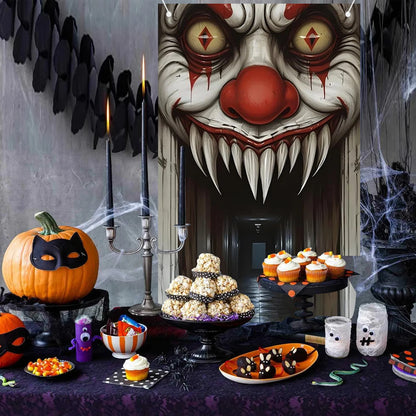 Halloween Decorations Door Cover,Spooky Witch and Zombie Theme Wall Decor,Indoor Outdoor Haunted House Themed Decoration 2D Scen Good Vibrations