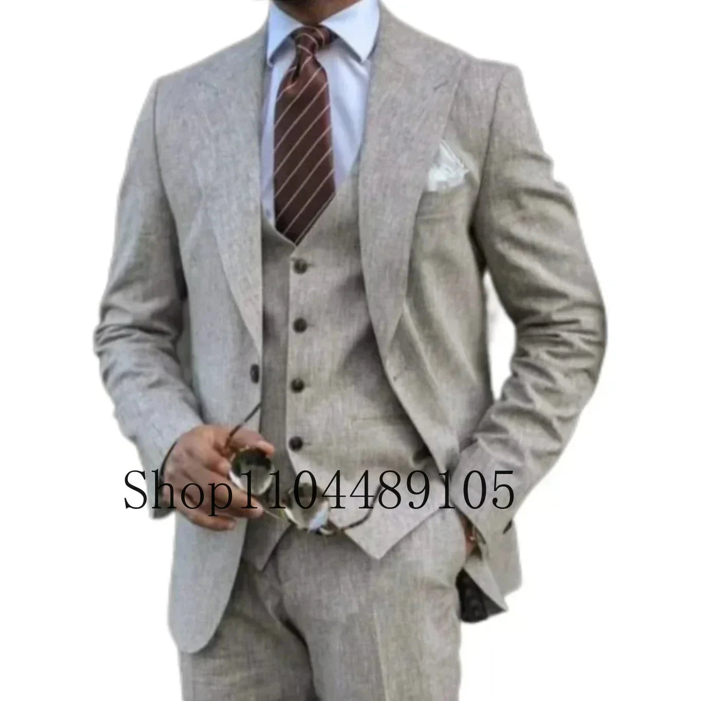 Elegant Man Suit Tailored 3-piece Suit Linen Suit High-quality Wedding Art One Breasted Gun Lapels  Suit for Men Summer Beach Good Vibrations