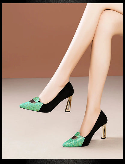 Sexy Fashion Style Women's Heeled Shoes Pointed Tip High Heels One Kick Retro Women Shoes Suede 2025 New Spring Zapatos De Mujer Good Vibrations