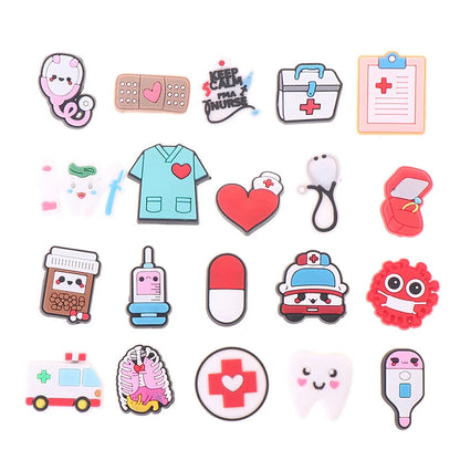 10PCS/Pack Medical PVC Shoe Charms Cute Stethoscope Syringe Shoe Buckle Decoration Jibz Fit Croc Kids X-mas Gifts Random Good Vibrations