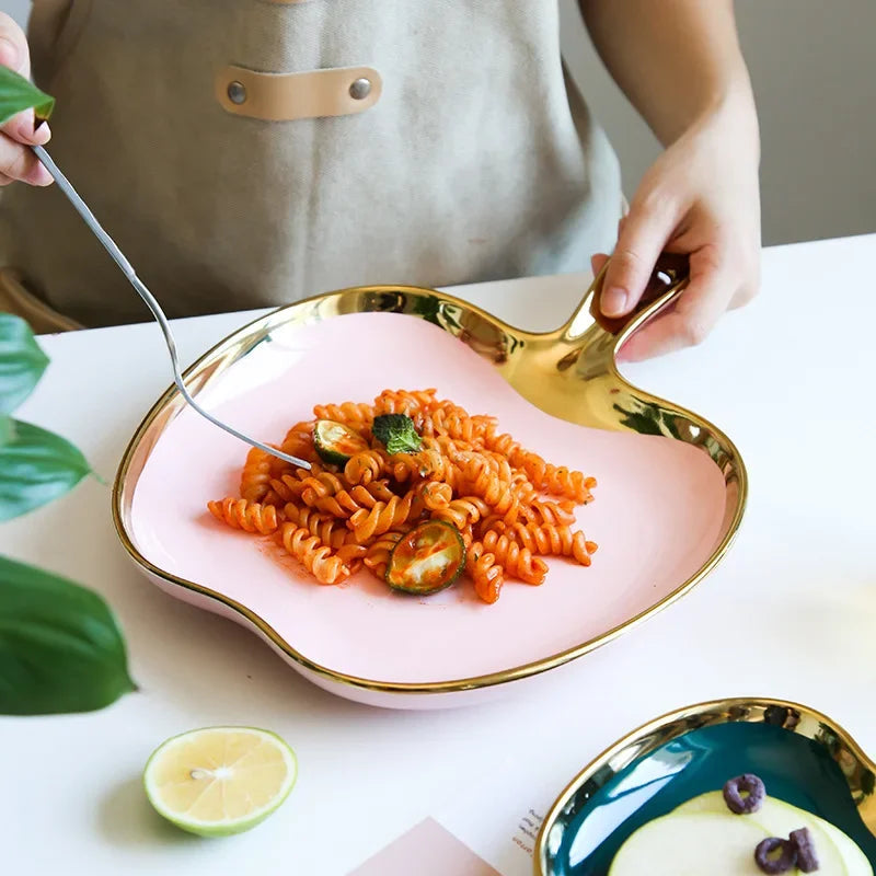 Dinner Plate with Handle Luxury Storage Tray Food Dessert Fruit Jewelry Trinket Dish Decorative Dinnerware Good Vibrations