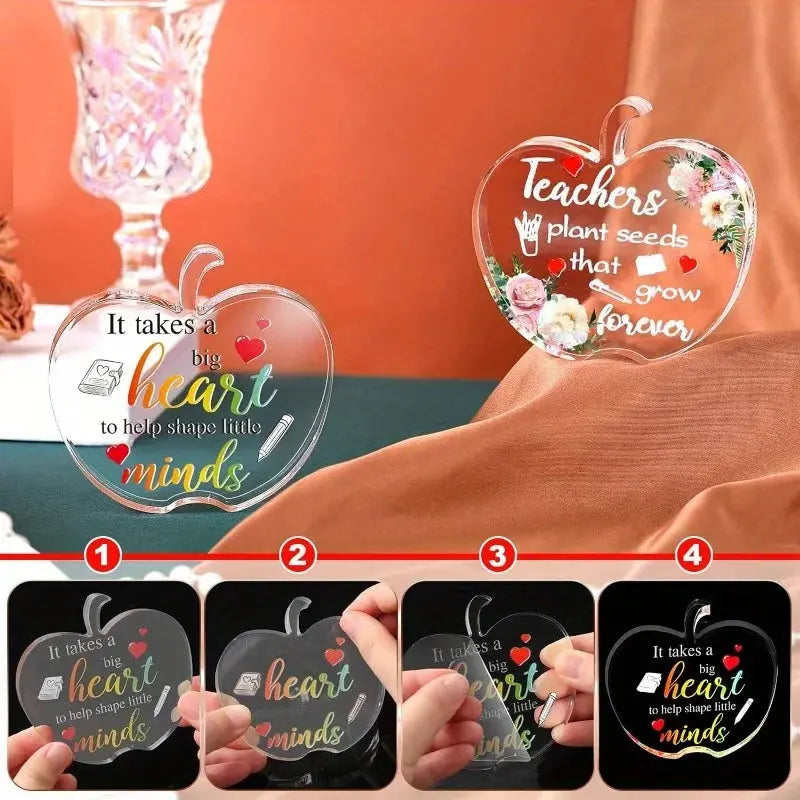 Teacher Keepsake Set: 2 pieces, acrylic – women's thank you/retirement gifts, desk decor, paperweight. Good Vibrations