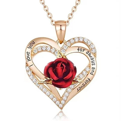 Fashion Women Heart Rose Necklace Cross Heart Bow Pendant Engagement Necklace for Women Flower Jewelry Birthday Anniversary Gift Good Vibrations