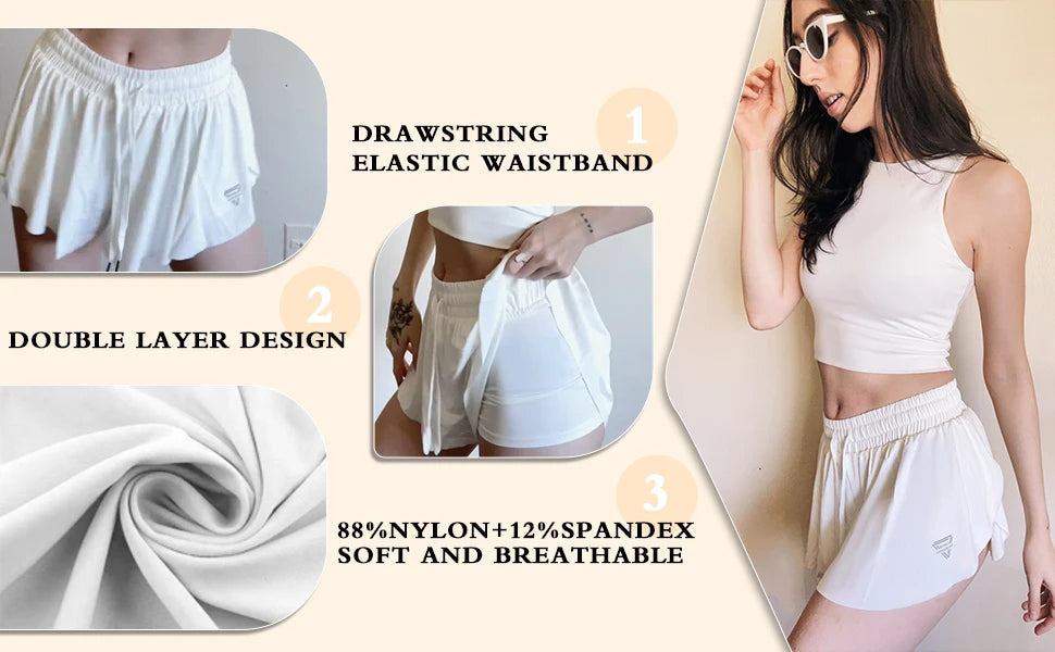 2 IN 1 Flowy Shorts Women Butterfly Tennis Skirt with Pockets Gym Yoga Shorts Sportswear Athletic Biker Run Shorts Skirts Summer Good Vibrations