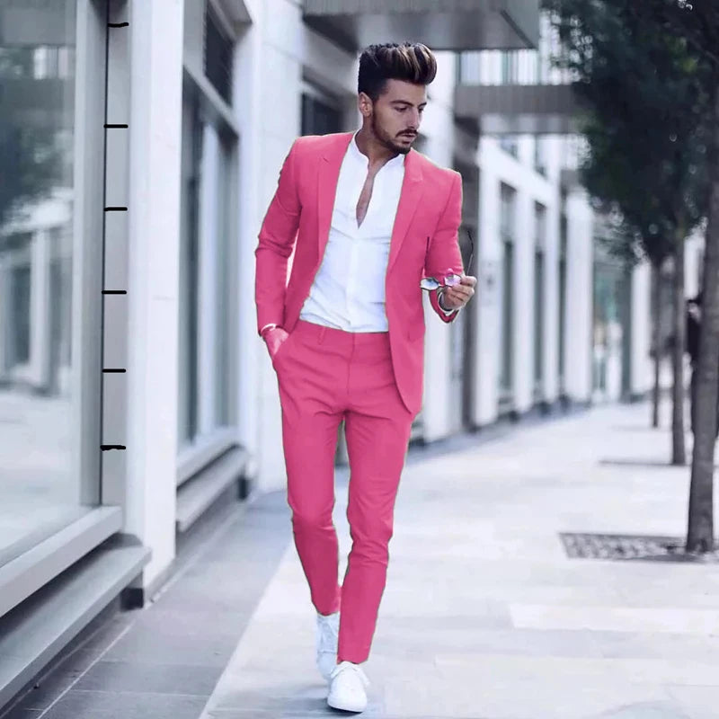 Casual Business Men Suits for Wedding 2 Pieces Suits Man Groom Tuxedos Slim Fit Peak Lapel Terno Masculino Costume Homme Good Vibrations