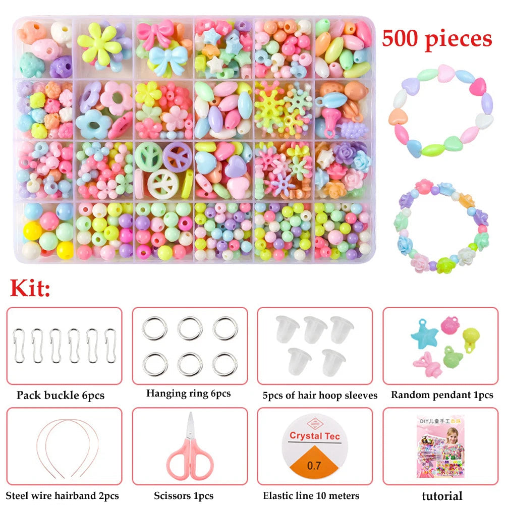 500pcs DIY Handmade Beaded Children's Toy Creative Loose Spacer Beads Crafts Making Bracelet Necklace Jewelry Kit Girl Toy Gift Good Vibrations