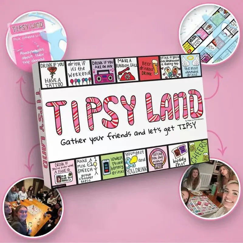 Tipsy Land Party Board Game, Fun Drinking Game for Friends Good Vibrations