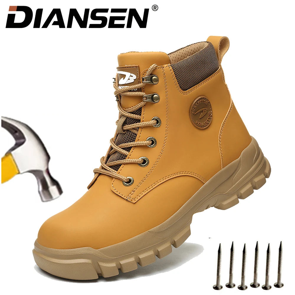 High Top Men Work Shoes Anti-Puncture Anti-smash Work Sneakers Slip Resistant Comfortable Soft Water Resistant Work Hiking Boots Good Vibrations