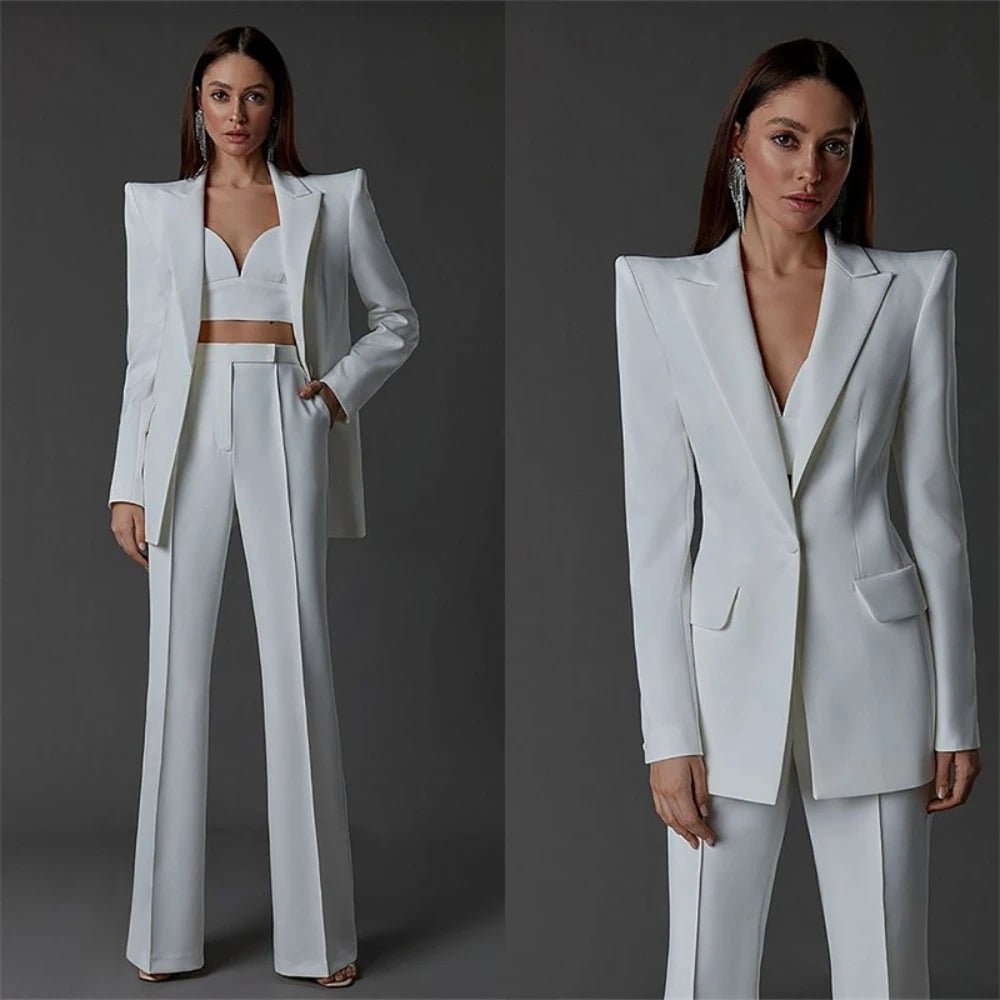 Vintage Women Wedding Suits Set 2 Pcs Blazer+Pants Formal Pantsuit Business Office Slim Fit  Peaky Blinders Takım Elbise Good Vibrations