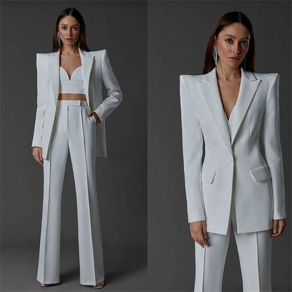Vintage Women Wedding Suits Set 2 Pcs Blazer+Pants Formal Pantsuit Business Office Slim Fit  Peaky Blinders Takım Elbise Good Vibrations