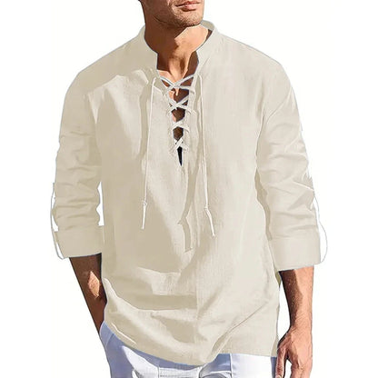 Men's Renaissance Shirt Pirate Medieval Viking Top Long Sleeved Halloween Costume Breathable T Shirts Daily Party Streetwear Good Vibrations