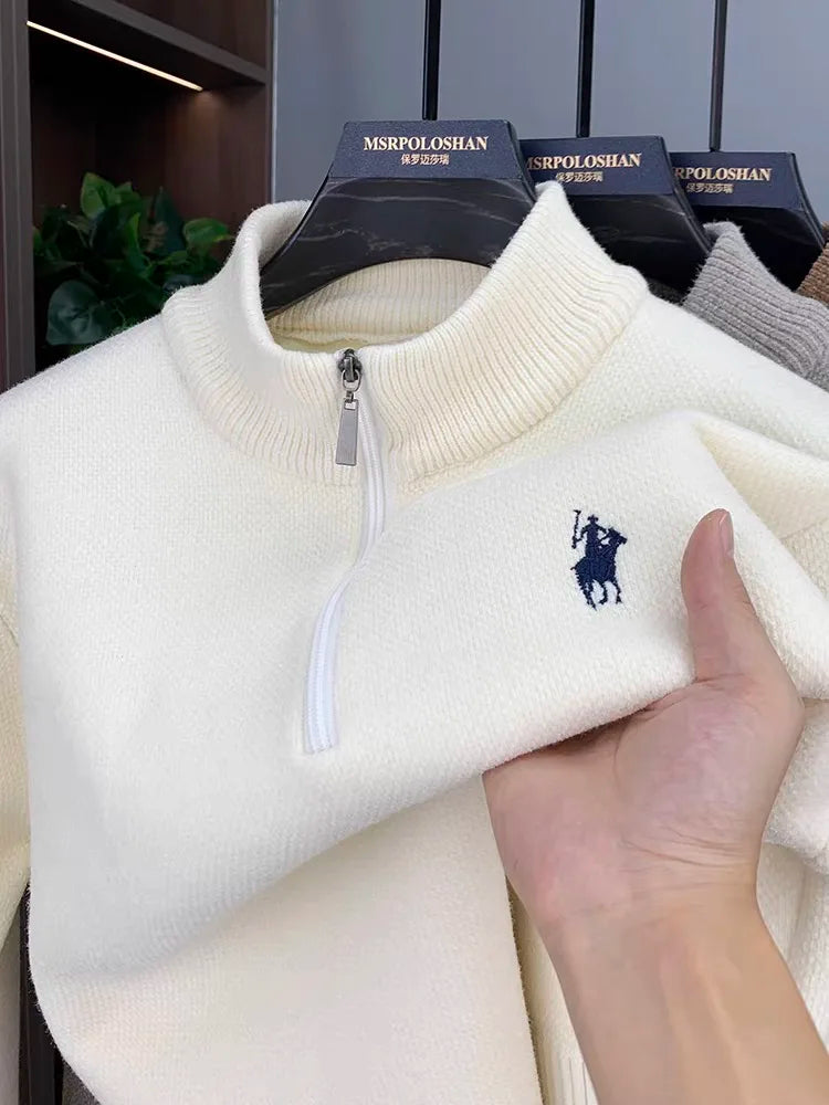 High quality men's zipper knitted sweater winter new fashion luxury brand pony embroidery design plush warm casual Sweatshirt Good Vibrations