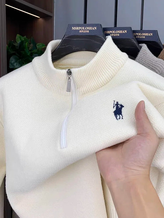 High quality men's zipper knitted sweater winter new fashion luxury brand pony embroidery design plush warm casual Sweatshirt Good Vibrations