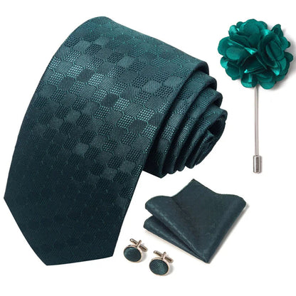 Luxury Mens Ties Floral Black Gold Ties Paisley NeckTie Pocket Square Cufflinks Brooch Set Men's Wedding Party Tie Good Vibrations