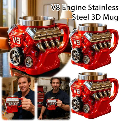 Retro Engine Coffee Mug New Engine V8 Engine Mug Decoration Stainless Steel Cup Car Engine Design Mug For Car Enthusiasts Good Vibrations