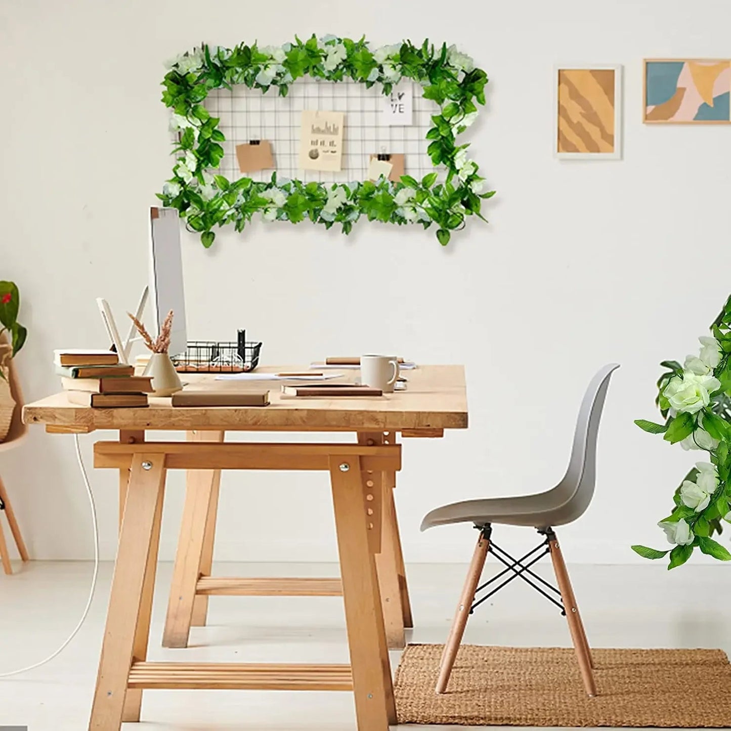 Artificial White Flower Garlands, Rose Vines, Fall Decor, Faux Floral, Wall Hanging Plants, Wedding, Home Party, 5 Pack, 37.5 ft Good Vibrations