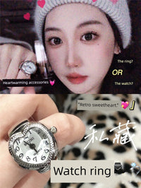 Heart Full Diamond Watch Ring Retro Middle-Ancient Cute Earth Cool Men and Women Millennium Sexy Pink Peach Heart Disco Harajuku Good Vibrations