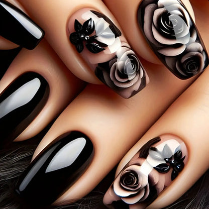 24PCS Of Halloween Nails Art Featuring Long French Square Ballet Fake Nails Funny Scarecrow Designs Gifts for women and girls Good Vibrations