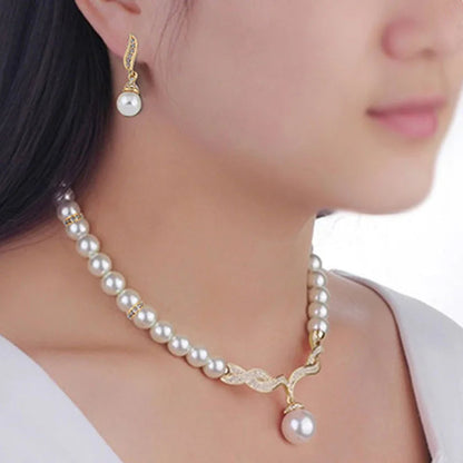 Creative Gold Color Necklace + 1 Pair Earrings Wedding Bridal Pearl Jewelry Set For Women Lady Female Good Vibrations Adult Super Store