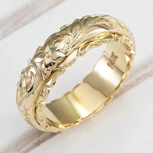 14 k Gold color Suspended Carved Rose Flower Ring for women and men gold rings Women's jewelry rings Wedding Anniversary 2021 Good Vibrations