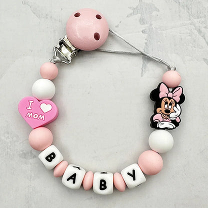 Personalized English Letters Baby Silicone Cartoon Disne Pacifier Clips Chains Holder Teether Pendants Teething Kawaii Baby Gift Good Vibrations