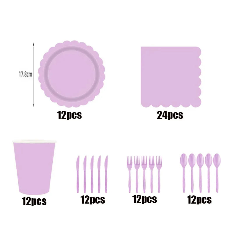 New purple party disposable tableware, baby shower, wedding party decoration, children's adult birthday party event celebration Good Vibrations