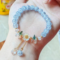 Korean New Sweet Daisy Flower Bracelet For Women Colorful Crystal Beaded Elastic Rope Bracelets Girl Party Wedding Jewelry Gifts Good Vibrations