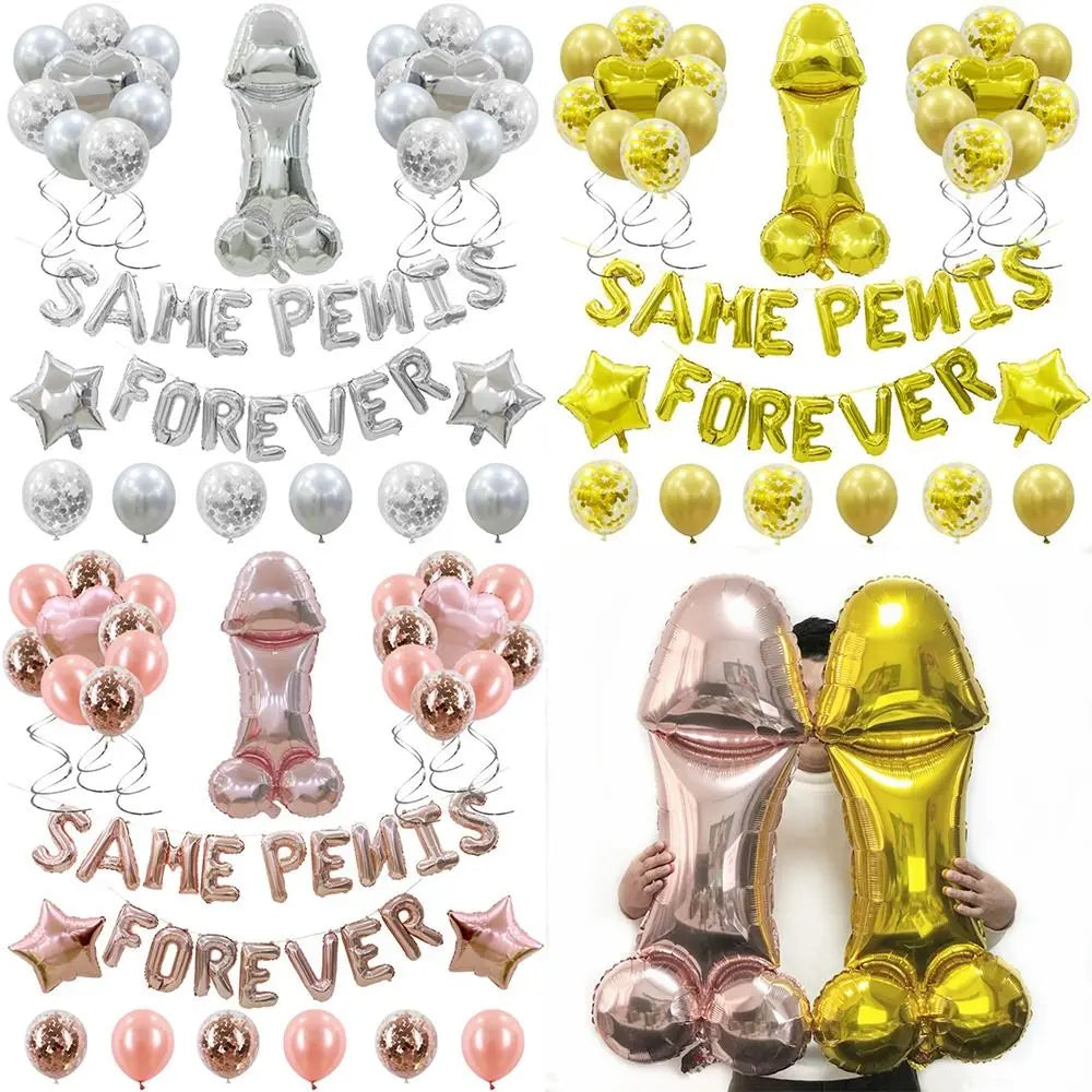Bachelorette Party Decor, Same Penis Forever, Foil Balloon Set, Hen Party Accessories, Rose Gold, Confetti, 1Set Good Vibrations
