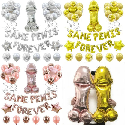 Bachelorette Party Decor, Same Penis Forever, Foil Balloon Set, Hen Party Accessories, Rose Gold, Confetti, 1Set Good Vibrations