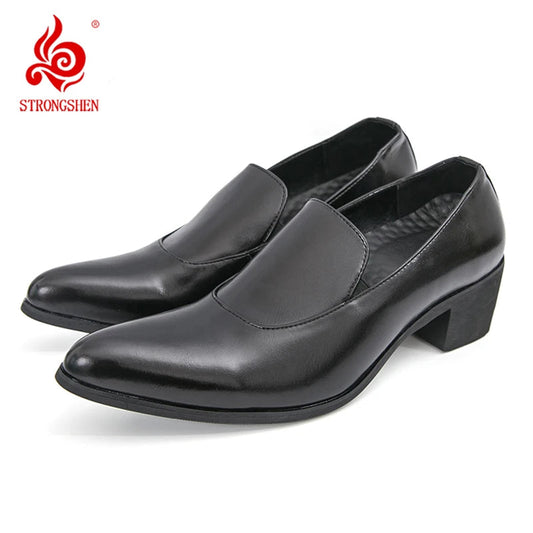 Mens Dress Shoes High Heels 5 Cm Height Luxury Genuine Leather Handmade Wedding Social Formal Shoes Male Oxford Footwear Good Vibrations