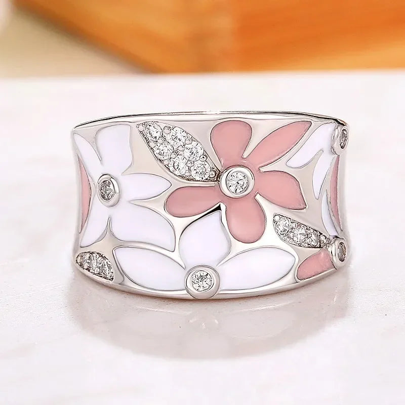 2026 Aesthetic Enamel Flower Finger Ring for Women Wedding Party New 2026  Silver Color Luxury Cubic Zirconia Jewelry Gift Good Vibrations