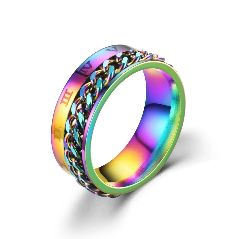 Titanium Steel Rotatable Chain Rings for Women Men Spinner Ring Decompression Multifunctional Chain Ring Bottle Opener Ring Gift Good Vibrations