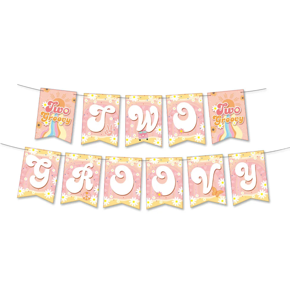 Hippie Party Cupcake Toppers Two Groovy Cupcake Dasiy Flower 60s Retro Boho Cake Decor for Hippie Two Groovy Theme 2nd Birthday Good Vibrations