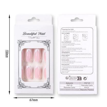 24Pcs Short Square Coffin False Nails French Glitter Wearable Fake Nails Acrylic Full Cover Women Ballet Press on Nails Tips Good Vibrations