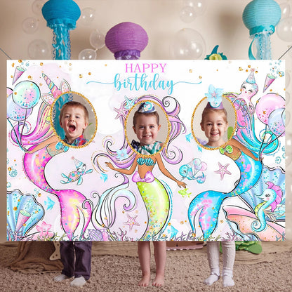 Mermaid photo Frame Background Little Mermaid Tail Birthday Party Decor Kids Girl Baby Shower Birthday Party Supplies Backdrop Good Vibrations