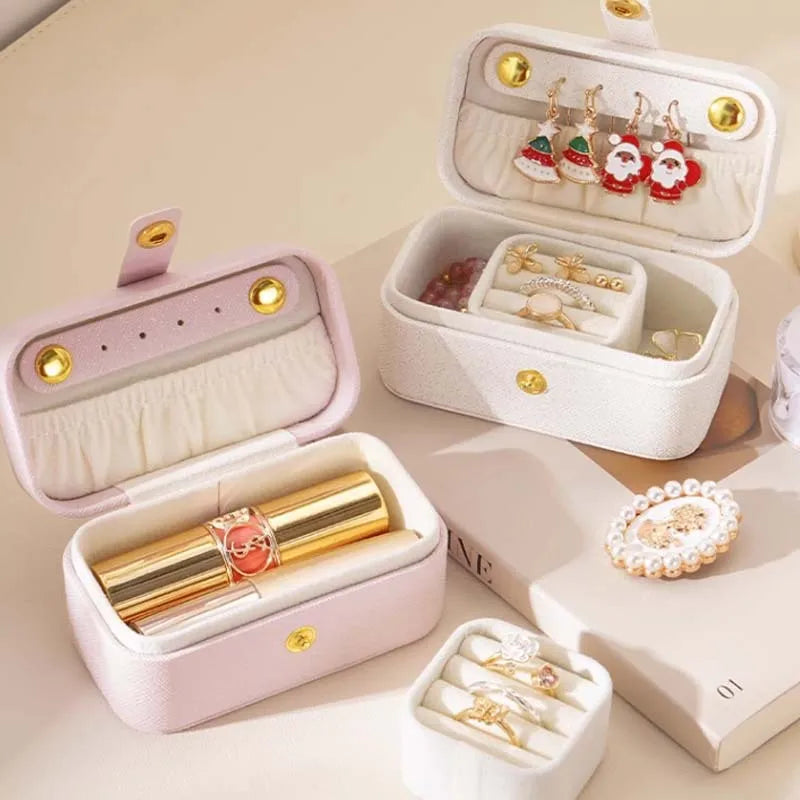 Exquisite Pu Leather Jewelry Box Simple Ring Necklace Earrings Storage Minimalist Style Daily Travel Portable Storage Box Good Vibrations