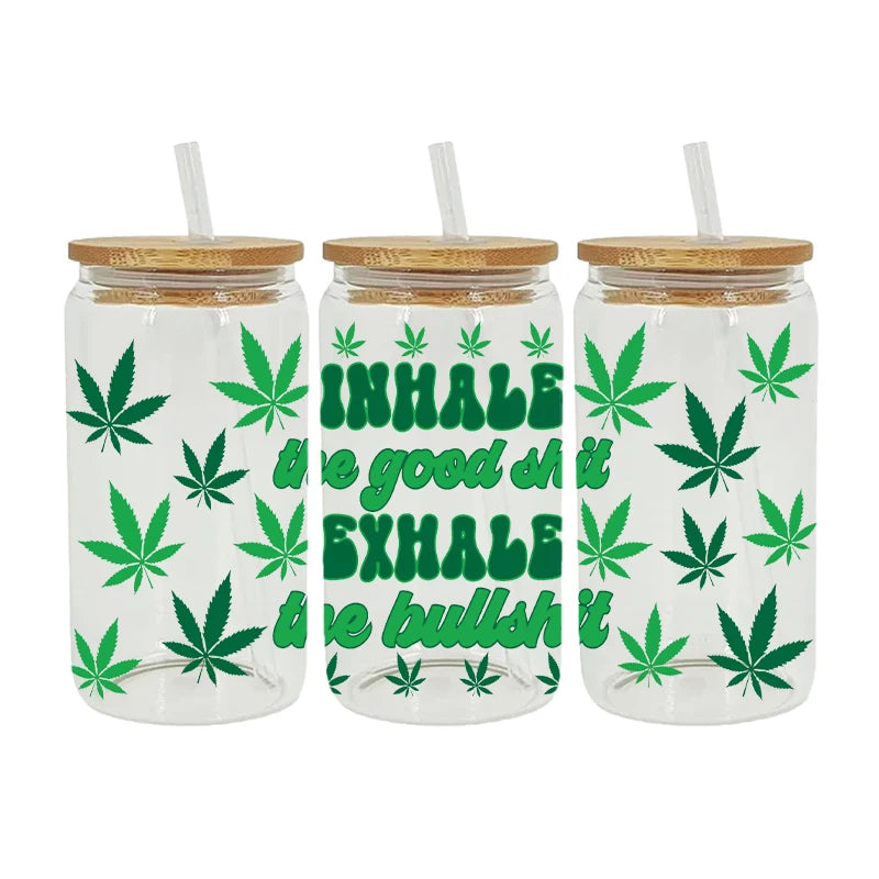 UV DTF Weed Cannibas Leaf Plants Valentine's Day For 16oz Libbey Glass Can Wrap  D15414 Good Vibrations Adult Super Store