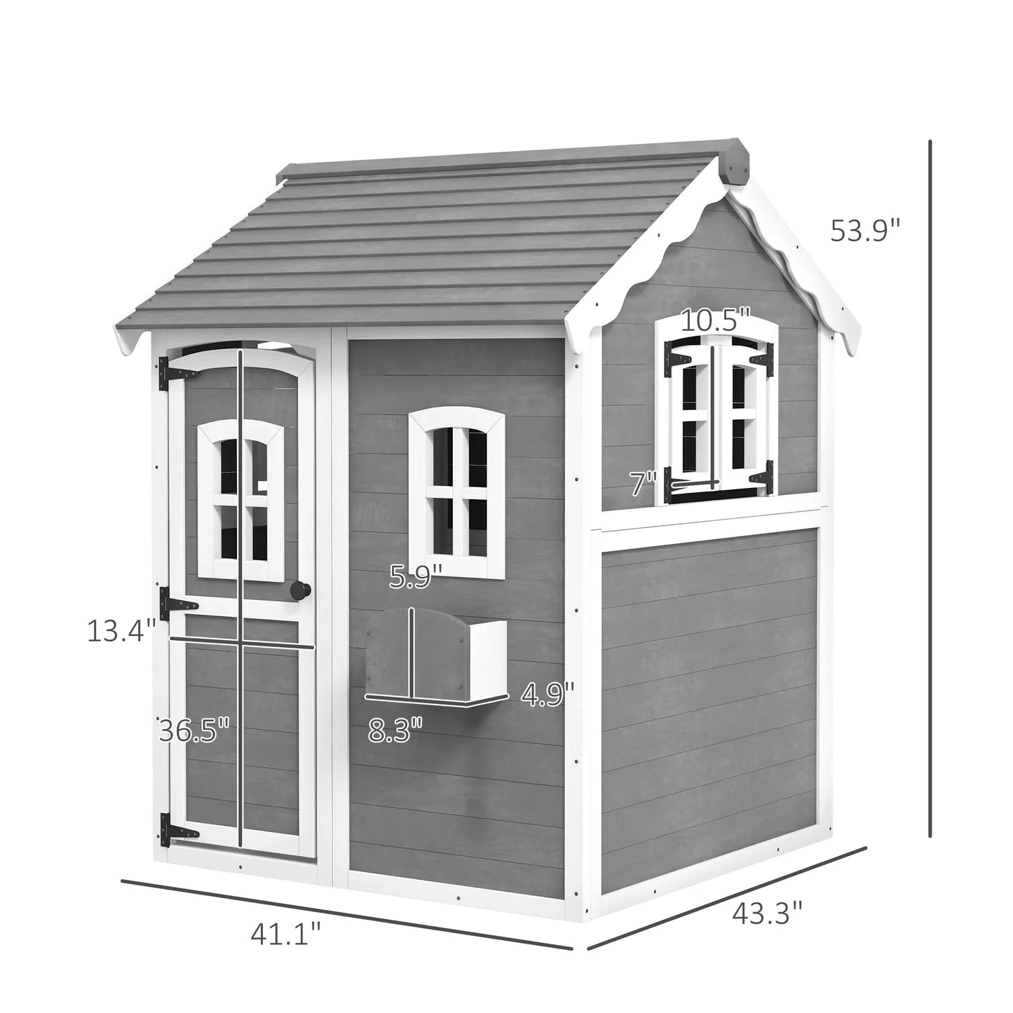 Outsunny Playhouse for Kids, Outdoor Wooden Playhouse with Floor, Door, Windows & Planter Box for 3-8 Year Olds, Backyard Good Vibrations
