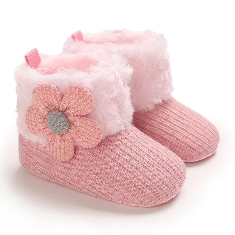 Baby Autumn/Winter Pink Snow Boots 0-18M Girl Baby Warm Cotton Shoes Solid Color First Walking Shoes Children's Shoes Good Vibrations