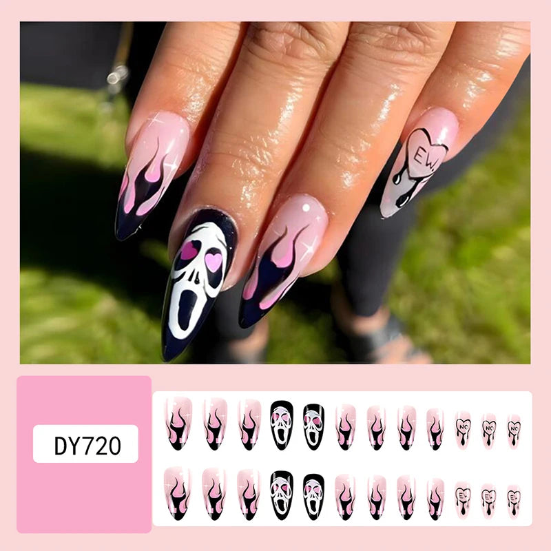 Halloween Acrylic Press On Nails Almond Shape Fake Nails Short Full Cover Glue On Nails Halloween Stick On Nails Cute Ghost Pump Good Vibrations