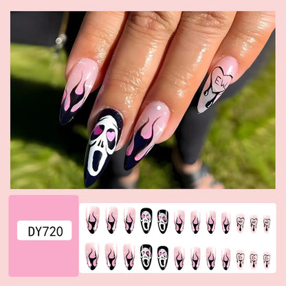 Halloween Acrylic Press On Nails Almond Shape Fake Nails Short Full Cover Glue On Nails Halloween Stick On Nails Cute Ghost Pump Good Vibrations