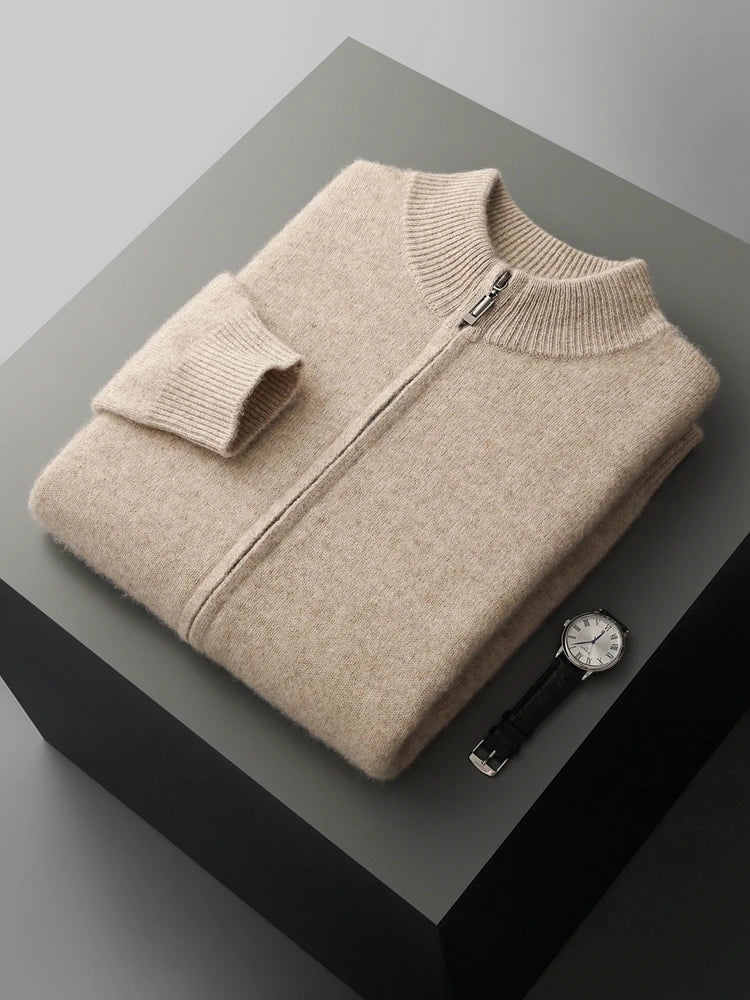 100% Merino Wool Two-piece Suit for Men Autumn Winter Knitting Zipper Cardigan and Slim-fit Pants Warm Thickened Clothing Sets Good Vibrations