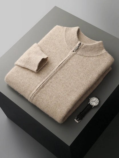 100% Merino Wool Two-piece Suit for Men Autumn Winter Knitting Zipper Cardigan and Slim-fit Pants Warm Thickened Clothing Sets Good Vibrations