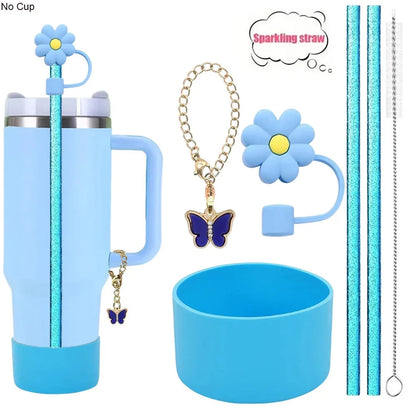 6pcs Reusable Accessories Set for Stanley 40oz Tumblers - Bow Straw Covers, Sparkling Straw, Protective Boot, Charm Chains Good Vibrations Adult Super Store