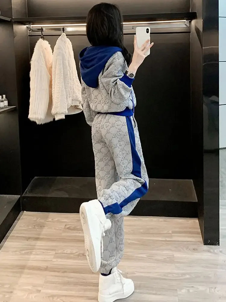 Pant Sets for Women 2 Pieces Tracksuit Spring Autumn Trousers Woman Color Matching Sport Sweatshirt Wholesale Bulk Aesthetic D Good Vibrations