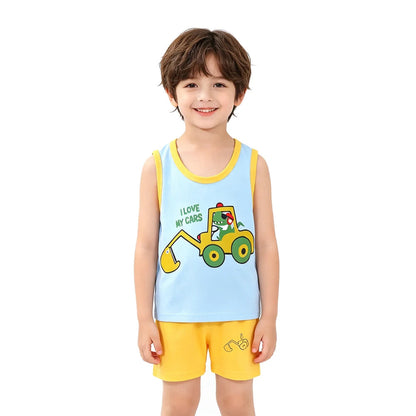 Summer Children Sets Kids Clothes Boys Girls Vest Suit Children's Clothing baby Cotton T-Shirts Shorts Tank Top Sleeveless 0-7T Good Vibrations