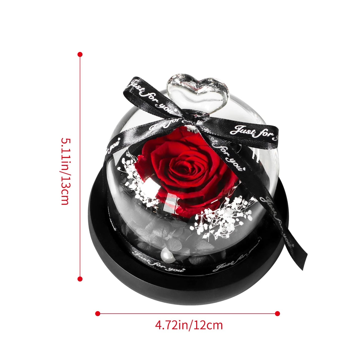 Gifts for Girls Eternal Flowers In Heart Glass Dome with Led Light Forever Preserved Rose Wedding Gift for Mom Women Girlfriend Good Vibrations
