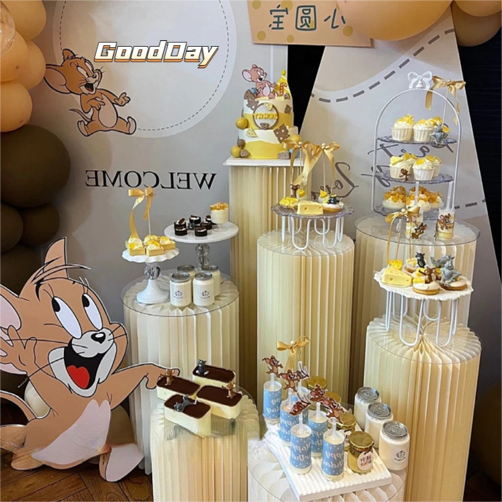 Paper Folding Cylinder Wedding Ramadan Decoration Birthday Anniversary DIY Party Supplies Baby Shower Dessert Table Cake Stand Good Vibrations