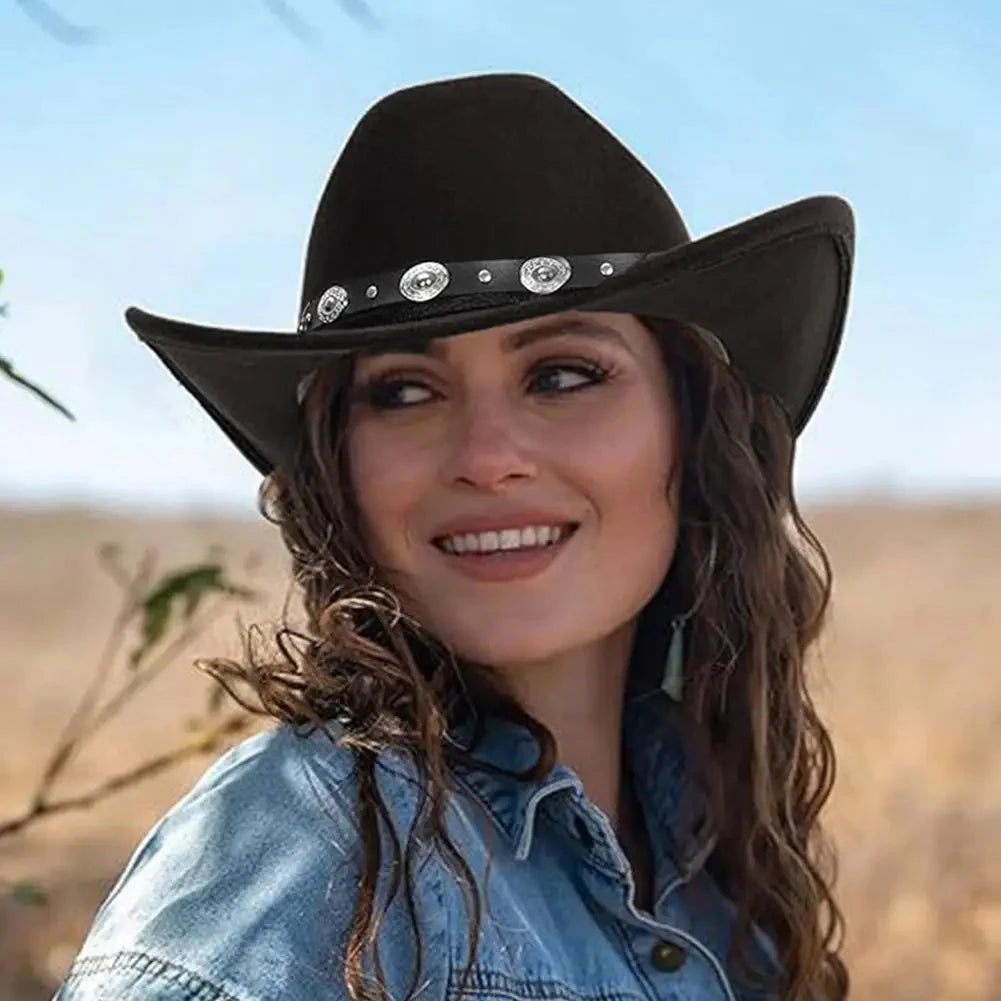 Black Vintage Cowboy Hat Cowgirl Accessories Jazz Cowgirl Wide Brim  Caps Sunshade Cap  Holidays Party Cosplay Hat Good Vibrations