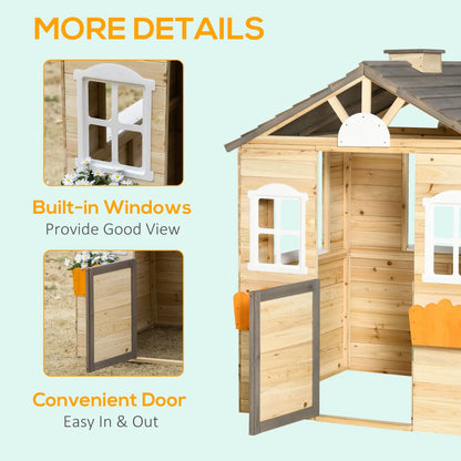 Kids Outdoor Wooden Playhouse, Garden Adventure Cottage, Door, Service Station, Flower Pot Holder Good Vibrations